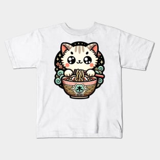 kawaii vintage style japanese ramen cat Kids T-Shirt